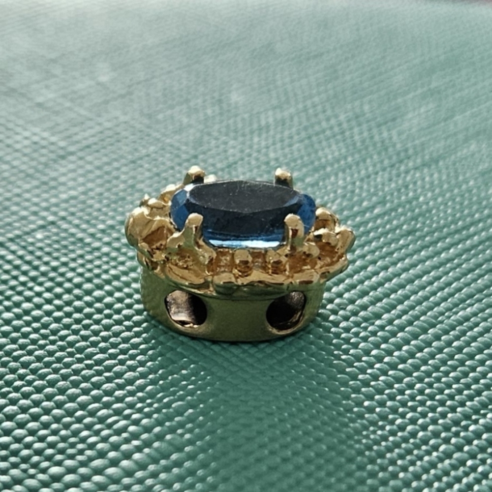 Stunning Oval Blue Topaz 14k Solid YG Slide Bracelet Charm / Pendant - Picture 3 of 7